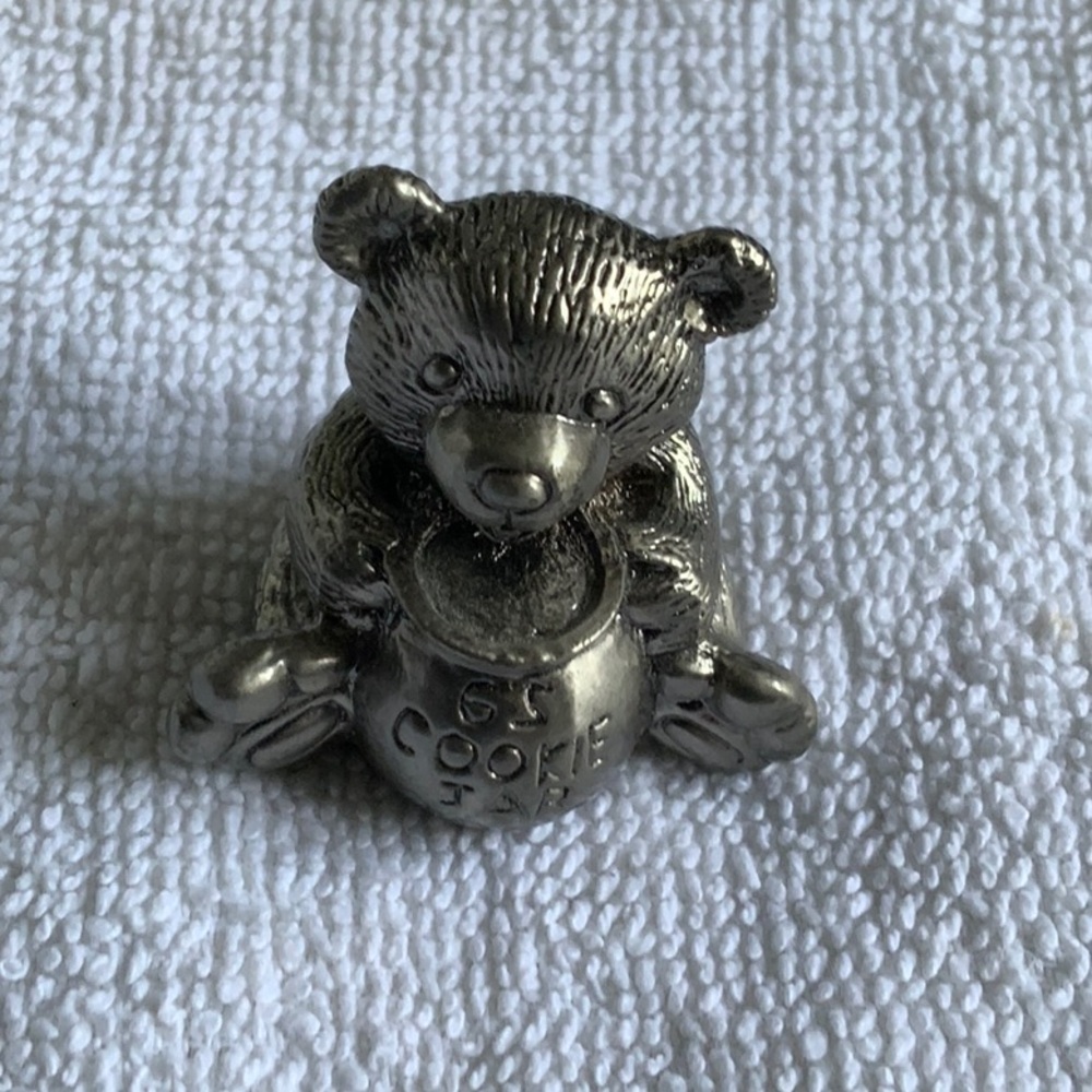 Girls Scout Solid Pewter Figurine Teddy Bear with Cookie Jar Dated 2003